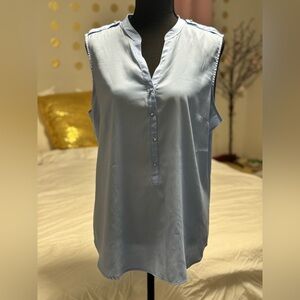New York & Company Sleeveless Blue Blouse Size L | Silver Button Detail